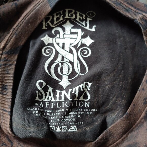 Saints By Affliction Garage Tattoo Grunge Biker Cross Angel Wings Men T-Shirt L - Picture 11 of 12